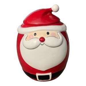 Adorable‎ Magenta Holiday Santa Claus Oval Cookie Jar in Red and White